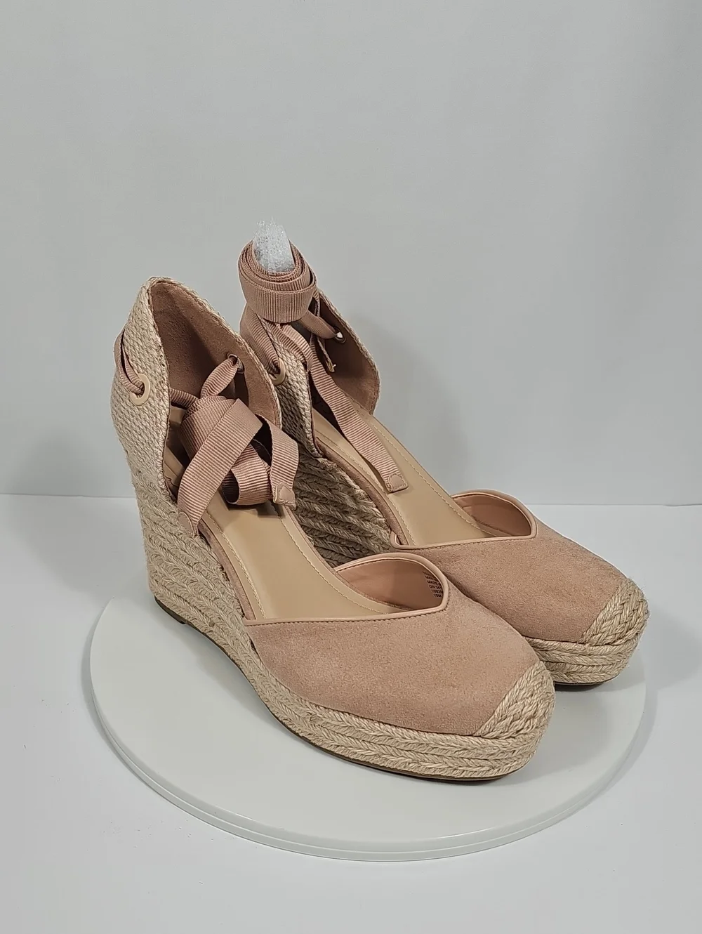 ON 34th Melindaa Espadrille Wedge Lace Up Sandals Nude Blush 10 NIB